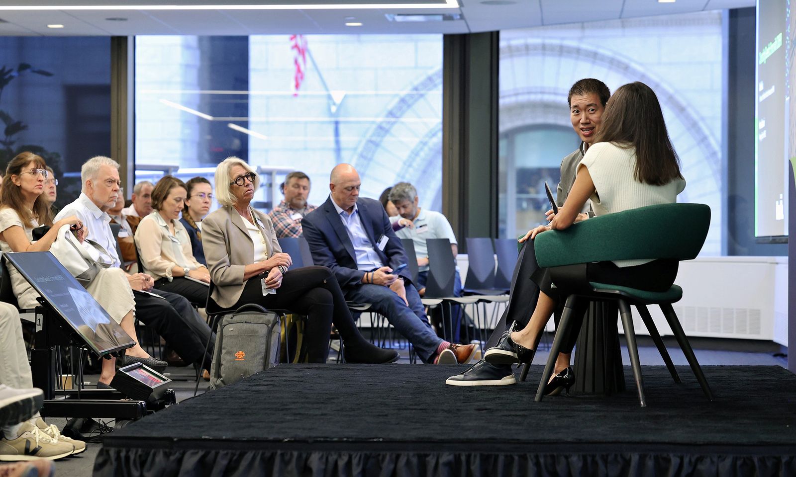 David Liu on stage is interviewed on wired health.