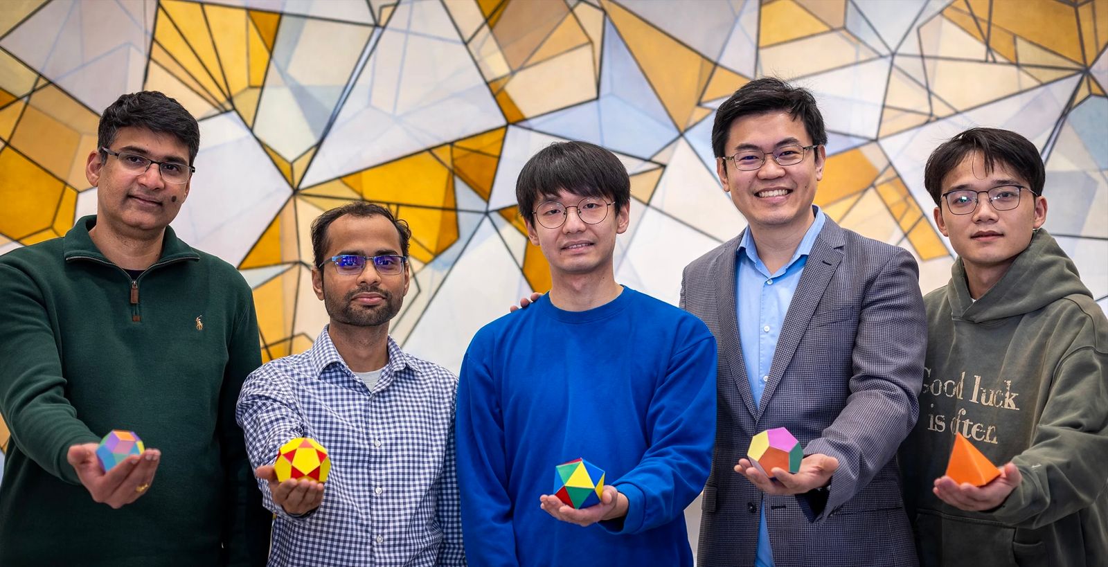 Vikram Gavin Sambit Das Woohyeon Baek Wenhao Sun and Shibo Tan Hold examples of geometric shapes that appear in ...